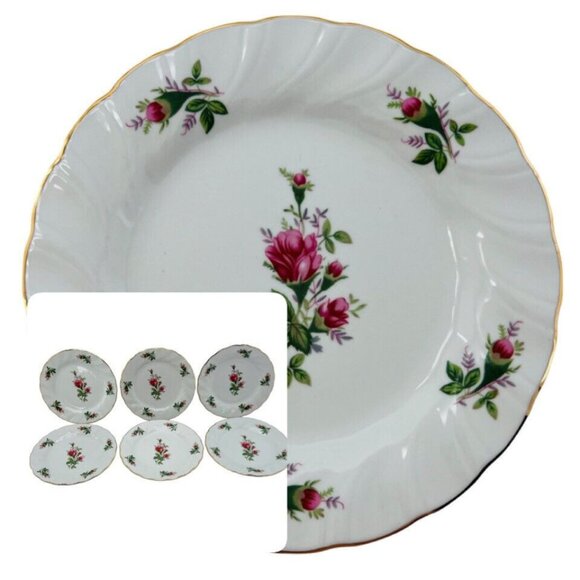 6 Vintage Truly Tasteful Floral Dessert Bread Plates Pink Roses Gold Trim 7.5" - Picture 1 of 15